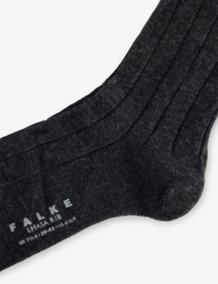 Falke Mens Anthra.mel Lhasa Ribbed Wool-blend Knitted Socks In Black