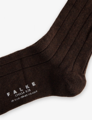 Falke Mens Brown Lhasa Ribbed Wool-blend Knitted Socks In Brown