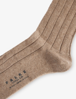 Falke Mens Nutmeg Mel Lhasa Ribbed Wool-blend Knitted Socks In Brown