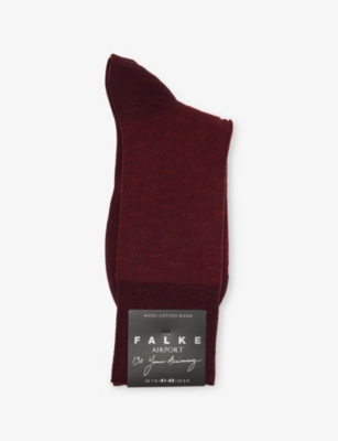 Falke Mens Barolo Aiport Edition Crew-length Stretch Wool-blend Socks In Burgundy