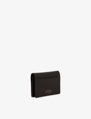 Smythson Womens Black Panama Branded Leather Card Case In Black