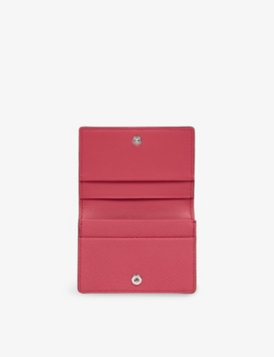 Smythson Womens Raspberry Panama Folded Leather Card Case In Pink