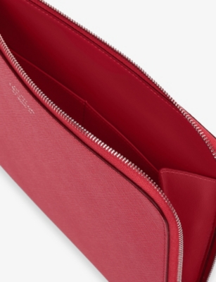 Smythson Womens Raspberry Panama Leather Slim Pouch In Pink