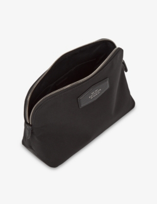 Smythson Brand-patch Canvas Travel Pouch Black In Black