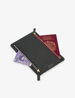 Smythson Black Panama Multi-zip Leather Currency Case In Black