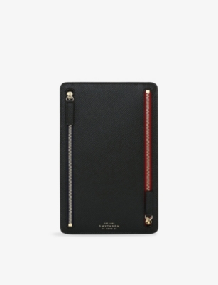 Smythson Black Panama Multi-zip Leather Currency Case In Black