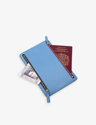 Smythson Nile Blue Panama Multi-zip Leather Currency Case In Blue