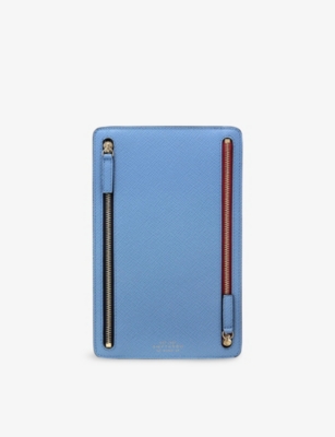 Smythson Nile Blue Panama Multi-zip Leather Currency Case In Blue