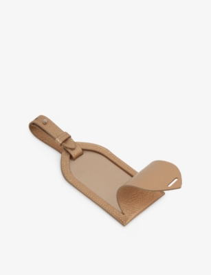 Smythson Bronze Panama Leopard Leather Luggage Tag In Brown