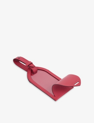 Smythson Raspberry Panama Leopard Leather Luggage Tag In Pink
