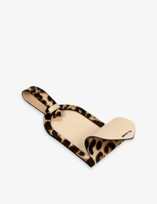 Smythson Sandstone Panama Leopard Leather Luggage Tag In Brown