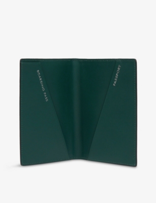 Smythson Grained Leather Passport Cover Forest Green In Green