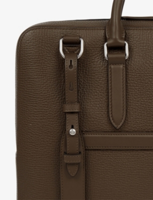 Smythson Mens Dark Olive Ludlow Slim Leather Briefcase In Green