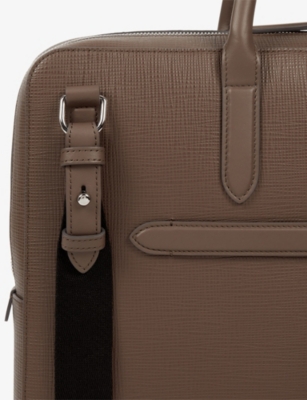 Smythson Mens Fawn Panama Slim Leather Briefcase In Brown