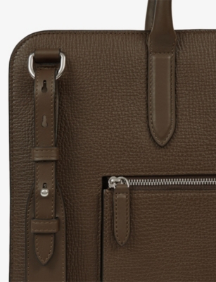 Smythson Mens Dark Olive Ludlow Ultra-slim Leather Briefcase In Green