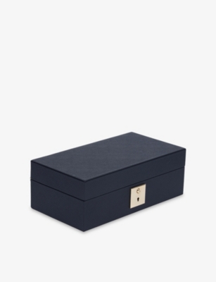 Smythson Navy Panama Lockable Leather Watch And Cufflink Box In Black