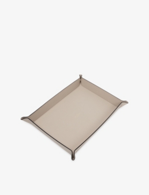 Smythson Sandstone Panama Large Rectangular Trinket Tray In Brown