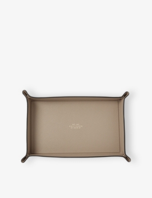 Smythson Sandstone Panama Small Rectangular Leather Trinket Tray In Brown