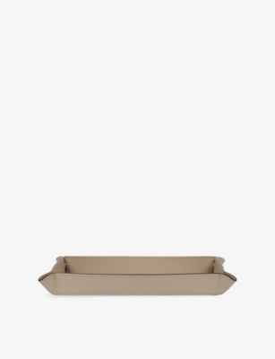 Smythson Sandstone Panama Small Rectangular Leather Trinket Tray In Brown