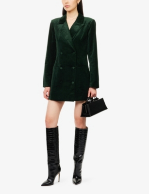 Good American Womens Pine Green003 Exec Velvet Double-breasted Stretch-cotton Blend Mini Dress Xs In Animal Print