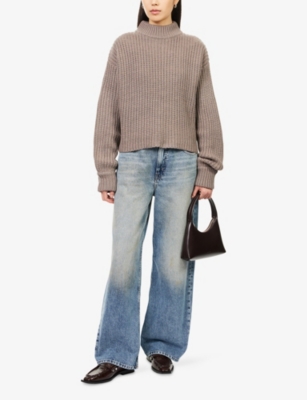 Good American Womens Smoke Chunky Mock-neck Knitted Jumper In Gray