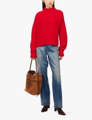 Good American Womens Chili001 Chunky Mock-neck Knitted Jumper In Red