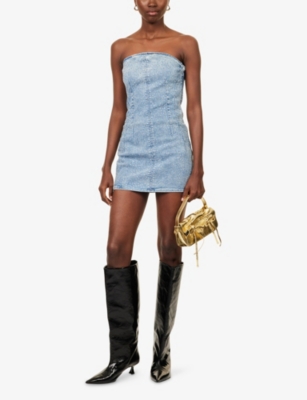 Good American Crysal Strapless Denim Minidress In Blue