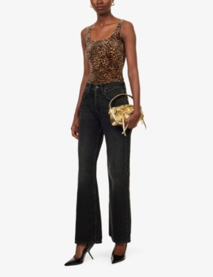 Good American Womens Lucky Leopard Small Velvet Shoulder-straps Stretch-woven Bodysuit In Multi