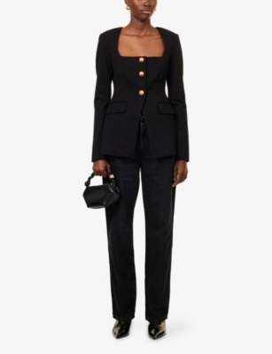 Good American Womens Black001 Sculpted Square-neck Stretch-woven Blazer In Blue