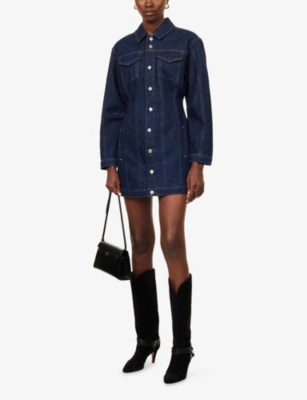 Good American Womens Indigo982 Long-sleeves Slim-fit Stretch-denim Mini Dress In Blue