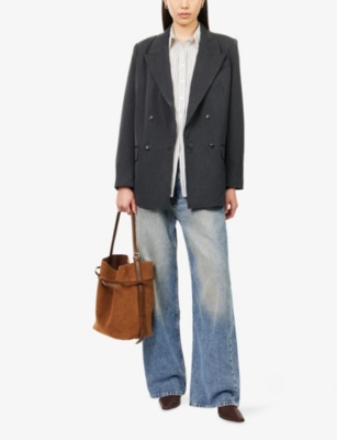 Good American Womens Dark Heather Gray Oversized Double-breasted Stretch-woven Blazer In Blue