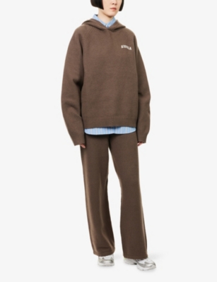 Adanola Womens Drk Cocoa Brwn/mrshmllw Varsity Logo-embroidered Oversized Cotton And Wool-blend Hoody In Brown