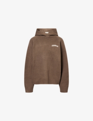 Adanola Womens Drk Cocoa Brwn/mrshmllw Varsity Logo-embroidered Oversized Cotton And Wool-blend Hoody In Brown