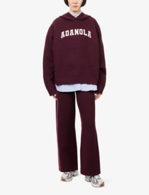 Adanola Womens Dark Cherry/marshmallow Logo-embroidered Oversized Cotton And Wool-blend Hoody In Burgundy