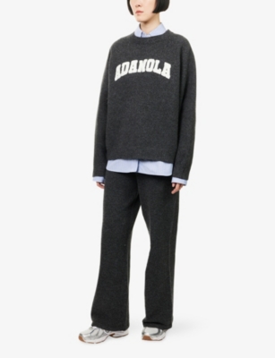 Adanola Womens Charcoal/marshmallow Varsity Knit Straight-leg Jogging Bottoms In Gray