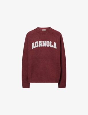 Adanola Womens Burgundy/light Grey Mel Varsity Boucle-logo Cotton And Wool-blend Oversized Jumper In Burgundy