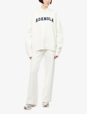 Adanola Womens Cream/navy Varsity Oversized Knit Cotton And Wool-blend Hoody In White