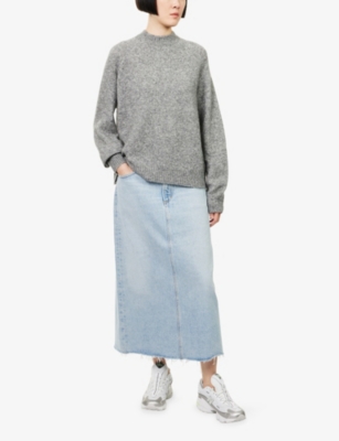 Adanola Womens Dark Grey Melange Oversized Crewneck Wool-blend Jumper In Gray