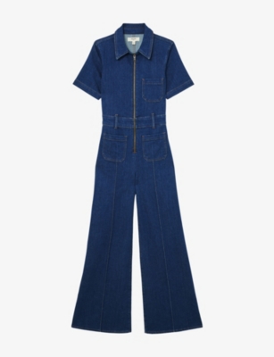 Reiss Womens Indigo Blue Danie Wide-leg Denim Jumpsuit