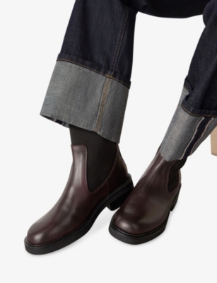 Whistles Womens Plum/claret Elasticated Leather Chelsea Boots Eur 37 / 4 Uk In Brown