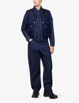 STONE ISLAND: Compass Badge Indigo Denim Utility Vest