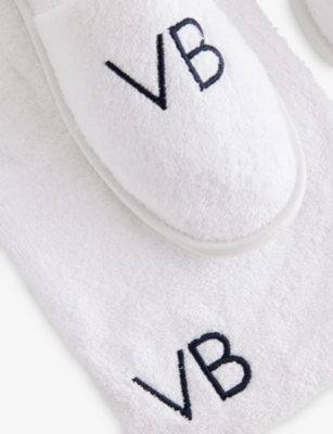 Victoria Beckham Womens Vb Embroidered Cotton-towelling Slippers White In White