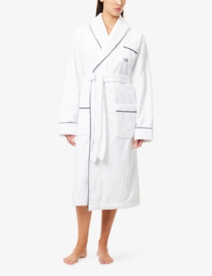 Victoria Beckham Womens White Brand-embroidery Towelling Cotton Robe In White