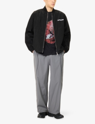 GODMADE: Text-Print Piping Cotton Tracksuit Bottoms