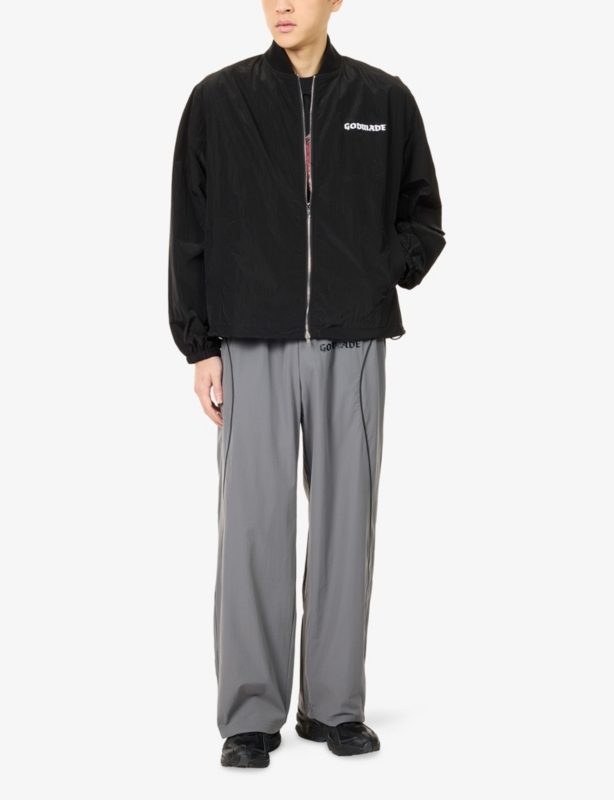 Logo-Embroidered Long-Sleeve Shell Bomber Jacket