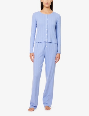 The Nap Co Womens  Pointelle Long-sleeve Cotton-jersey Pyjama Set In Purple