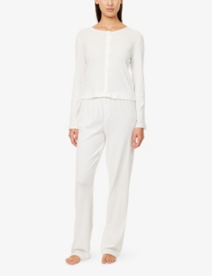 The Nap Co Womens  Pointelle Long-sleeve Cotton-jersey Pyjama Set In White