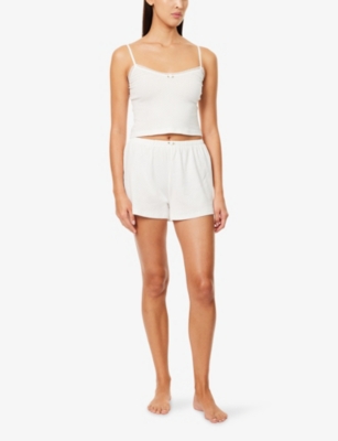 The Nap Co Womens  Pointelle Cotton-jersey Shorts In White