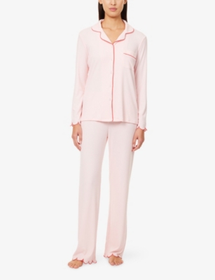 The Nap Co Womens  Stretch Scallop Long-sleeve Modal-jersey Pyjama Set In Pink
