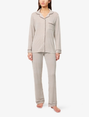 The Nap Co Womens Brown Stripe Satin Striped Stretch-modal Pyjamas In Brown